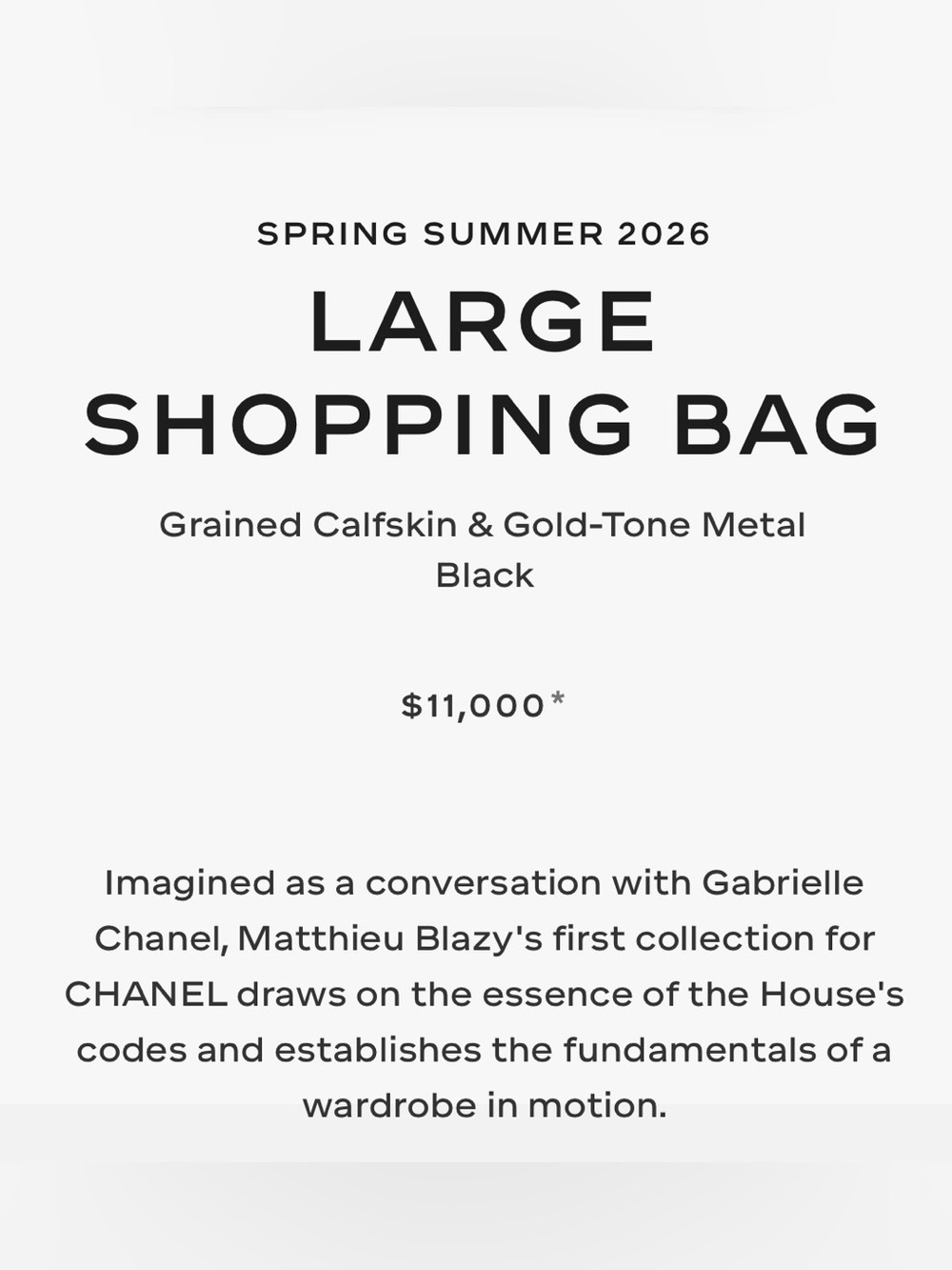 SPRING SUMMER 2026
LARGE
SHOPPING BAG
Grained Calfskin & Gold-Tone Metal
Black - Picture 6 of 6